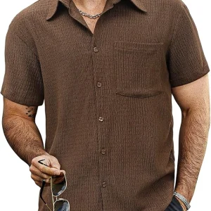 VATPAVE Mens Summer Striped Shirts Button Down Short Sleeve