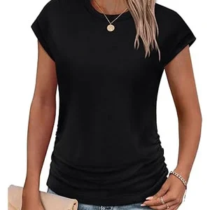 SAMPEEL Womens Summer Tops Trendy Ruched Cap Short Sleeve