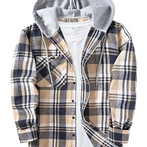 ZITY Men's Flannel Hoodie Shirts Casual Button Down Plaid Shirt Jackets