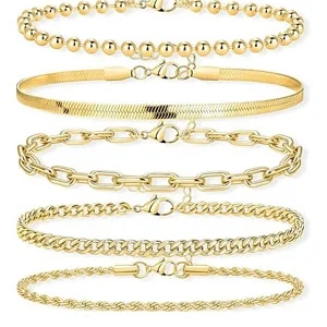Gold Bracelets Set for Women Stack, Dainty Thick Bracelets for Women